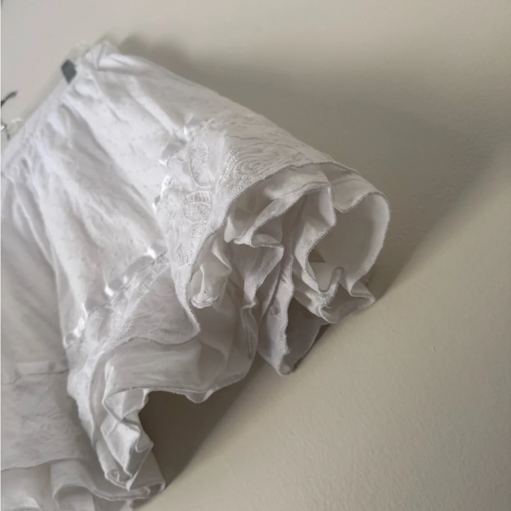 White Swiss Dot Lace Ruffled Mini A-Line Skirt Womens 8/10 Cottagecore Coastal - Picture 3 of 10